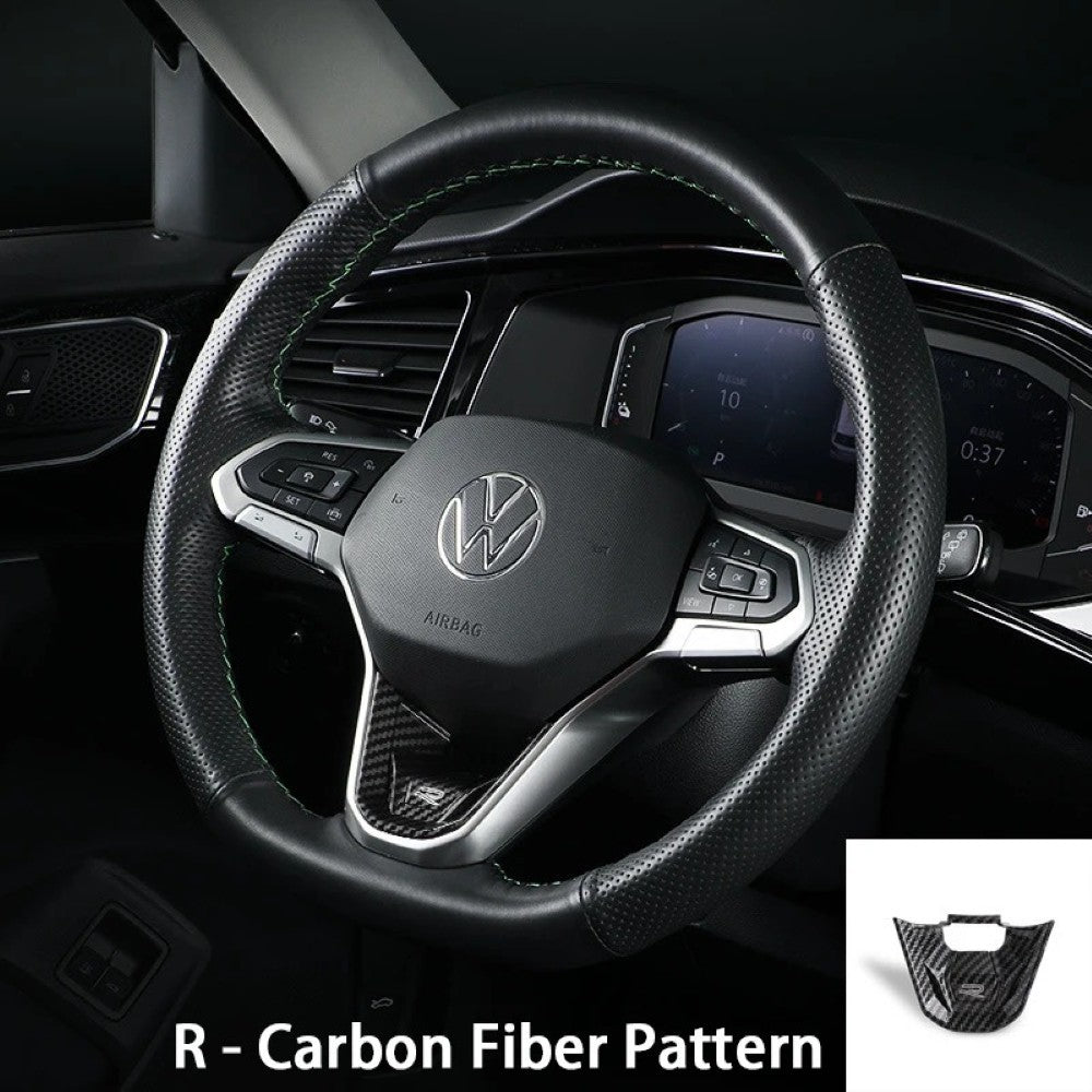 Car Craft Compatible With Volkswagen Virtus Arteon Golf 8 Vw Id.3 Passat B8 T-cross Tiguan Touareg Vw T6 Steering Wheel Trim Badge Logo R Line Carbon Fiber CC-3246 - CAR CRAFT INDIA