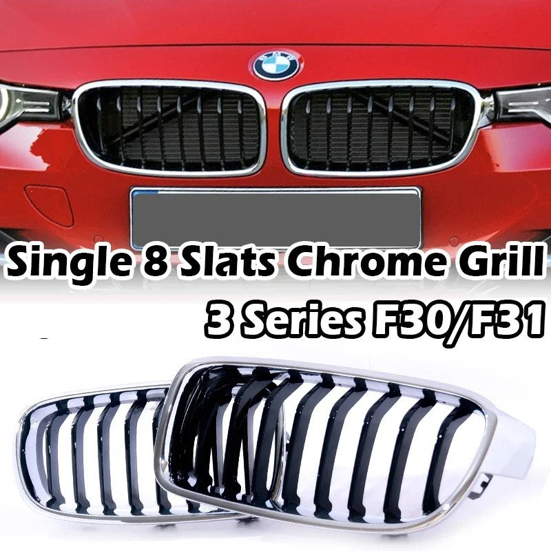 Car Craft Compatible With Bmw 3 Series F30 2012-2018 Front Bumper Grill Single Line Glossy Black Chrome