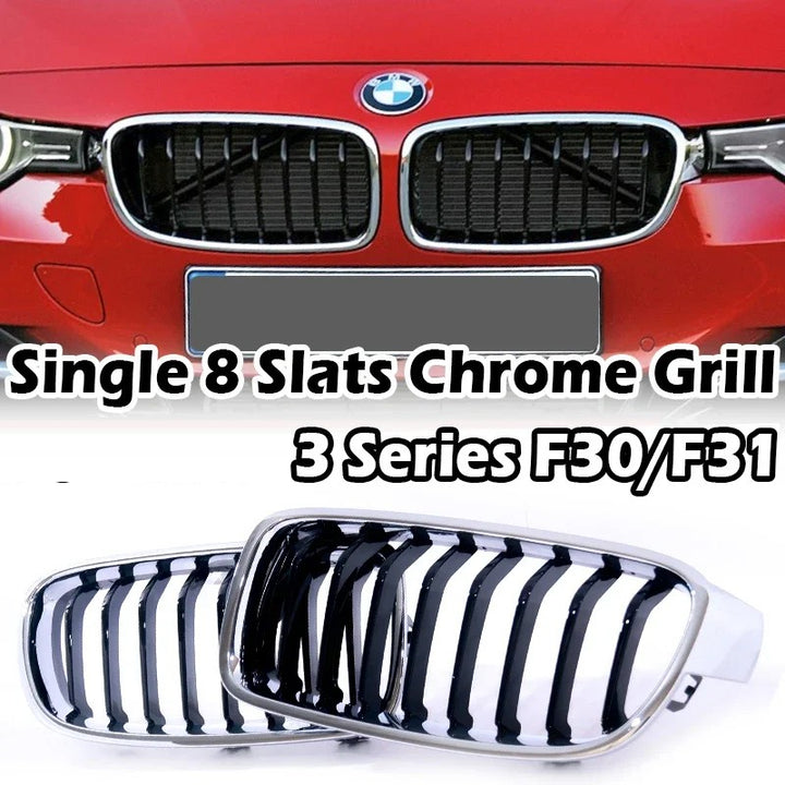 Car Craft Compatible With Bmw 3 Series F30 2012-2018 Front Bumper Grill Single Line Glossy Black Chrome