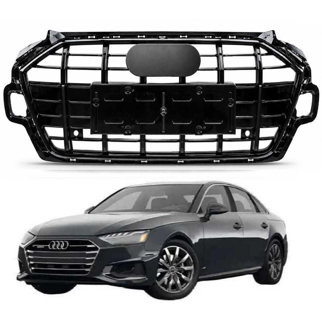 Car Craft Compatible With Audi A4 B9.5 2021+ Upgraded Front Bumper Show Grill Rs4 S4 Rs Sport Style For All Road Model Usa Matte Black Frame Silvery Strip All Logo Silver License Plate Eu Version A4-075 Gc