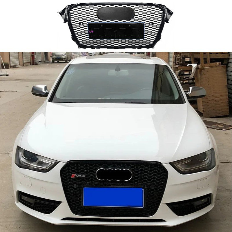 Car Craft Compatible With Audi A4 B8.5 2013-2016 Upgraded Front Bumper Show Grill Rs4 S4 Rs Sport Style Black Frame Black Mesh All Logo Silver License Plate Eu Version A4-010 Gc