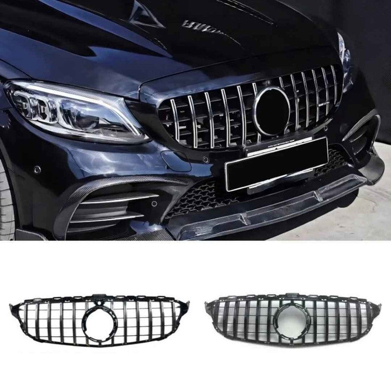 Car Craft Compatible With Mercedes Benz C Class W205 C205 Coupe 2015-2018 Upgrade Front Bumper Amg C63 Show Grill Without Camera Hole Gtr Silver Chrome Gc W205/c205-003