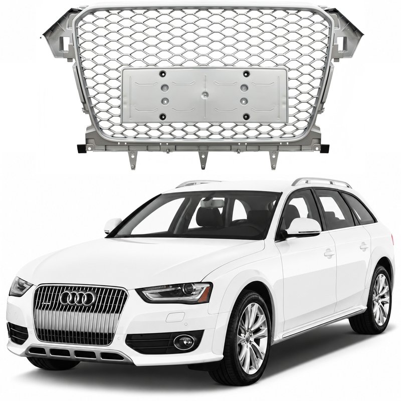 Car Craft Compatible With Audi A4 B8.5 2013-2016 Upgraded Front Bumper Show Grill Rs4 S4 Rs Sport Style Silver Frame Silver Mesh No Logo License Plate Eu Version Nlg All Road Usa A4-069 Gc