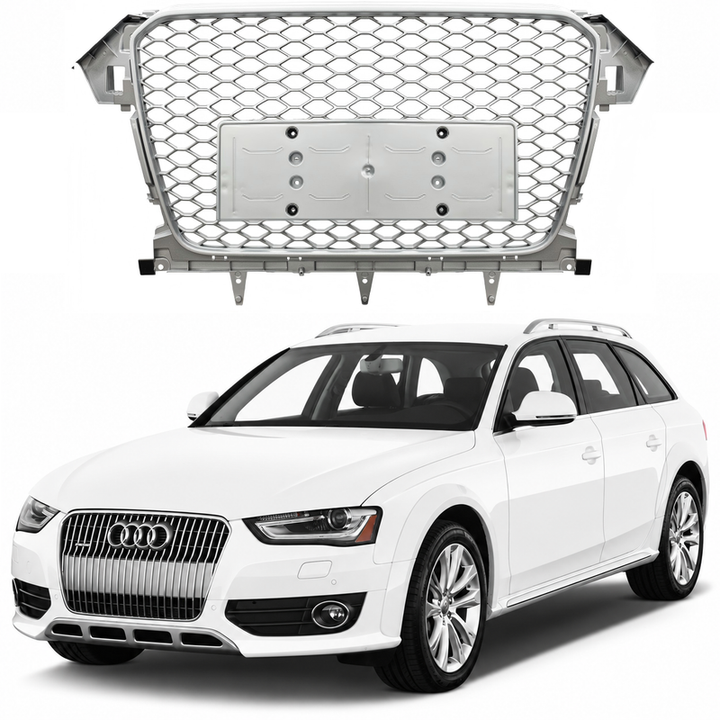 Car Craft Compatible With Audi A4 B8.5 2013-2016 Upgraded Front Bumper Show Grill Rs4 S4 Rs Sport Style Silver Frame Silver Mesh No Logo License Plate Eu Version Nlg All Road Usa A4-069 Gc