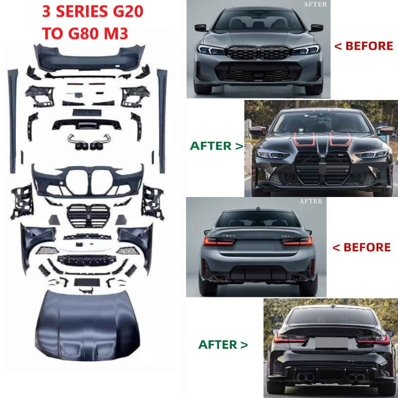 Car Craft Compatible With Bmw 3 Series G20 G28 Lci 2023+ Upgrade Convert To G80 M3 M4 Narrow Bodykit Bumper Grill Fender Hood Side Skirts Grill Diffuser Exhaust Pipe Tip - CAR CRAFT INDIA