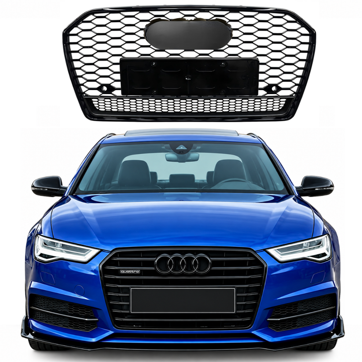 Car Craft Compatible With Audi A6 C7.5 2016-2018 Upgraded Front Bumper Show Grill Rs6 S6 Rs Sport Black Frame Black Mesh All Logo Silver License Plate Eu Version A6-012 Gc