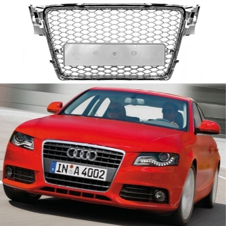 Car Craft Compatible With Audi A4 2009-2012 Upgraded Front Bumper Show Grill Rs4 Rs Sport Style Silver Frame Silver Mesh No Logo License Plate Eu Version A4-059 Gc