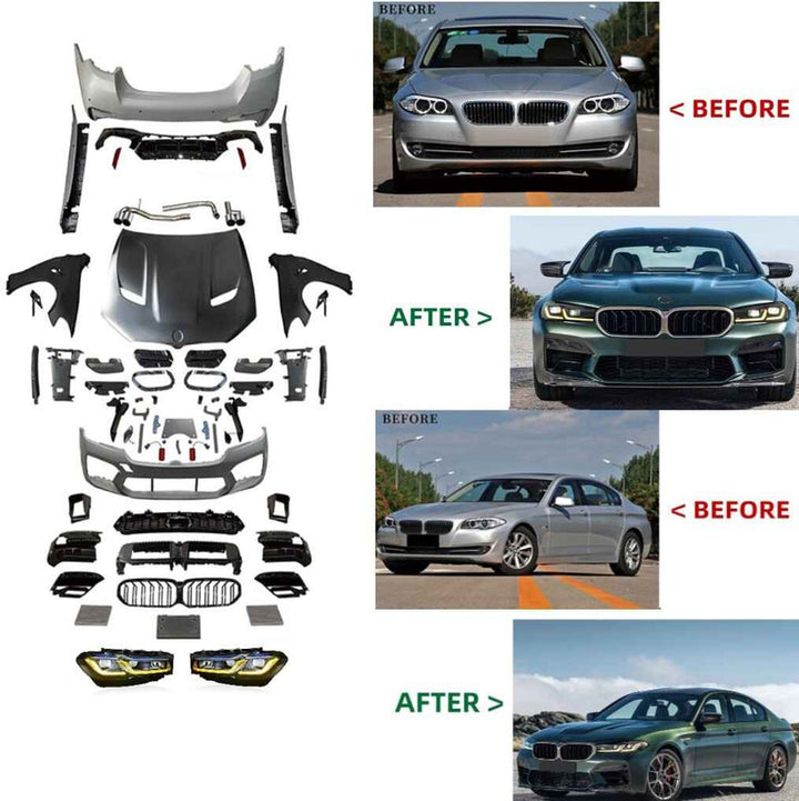 Car Craft Compatible With Bmw 5 Series F10 F18 2010-2017 To 2021+ G30 G38 F90 Lci M5 M Sports Csm5 Upgrade Facelift Conversion Cs Hood Fender Bodykit Bumper Yellow Drl Headlight CC-9720 - CAR CRAFT INDIA