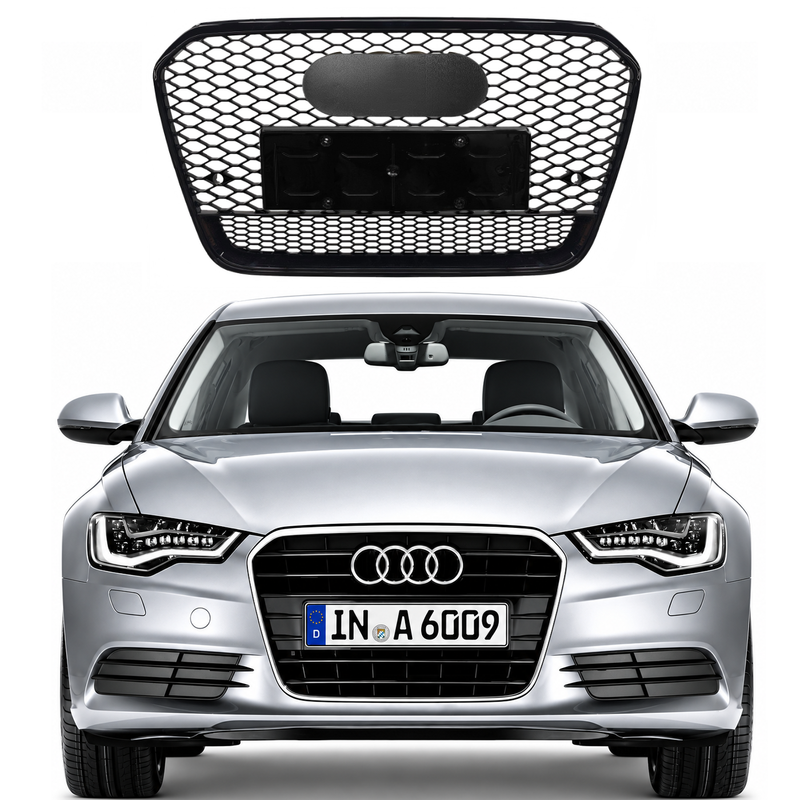 Car Craft Compatible With Audi A6 C7 2011-2015 Upgraded Front Bumper Show Grill Rs6 S6 Rs Sport Black Frame Black Mesh All Logo Silver License Plate Eu Version A6-004 Gc