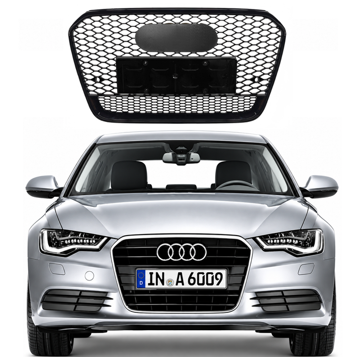 Car Craft Compatible With Audi A6 C7 2011-2015 Upgraded Front Bumper Show Grill Rs6 S6 Rs Sport Black Frame Black Mesh All Logo Silver License Plate Eu Version A6-004 Gc