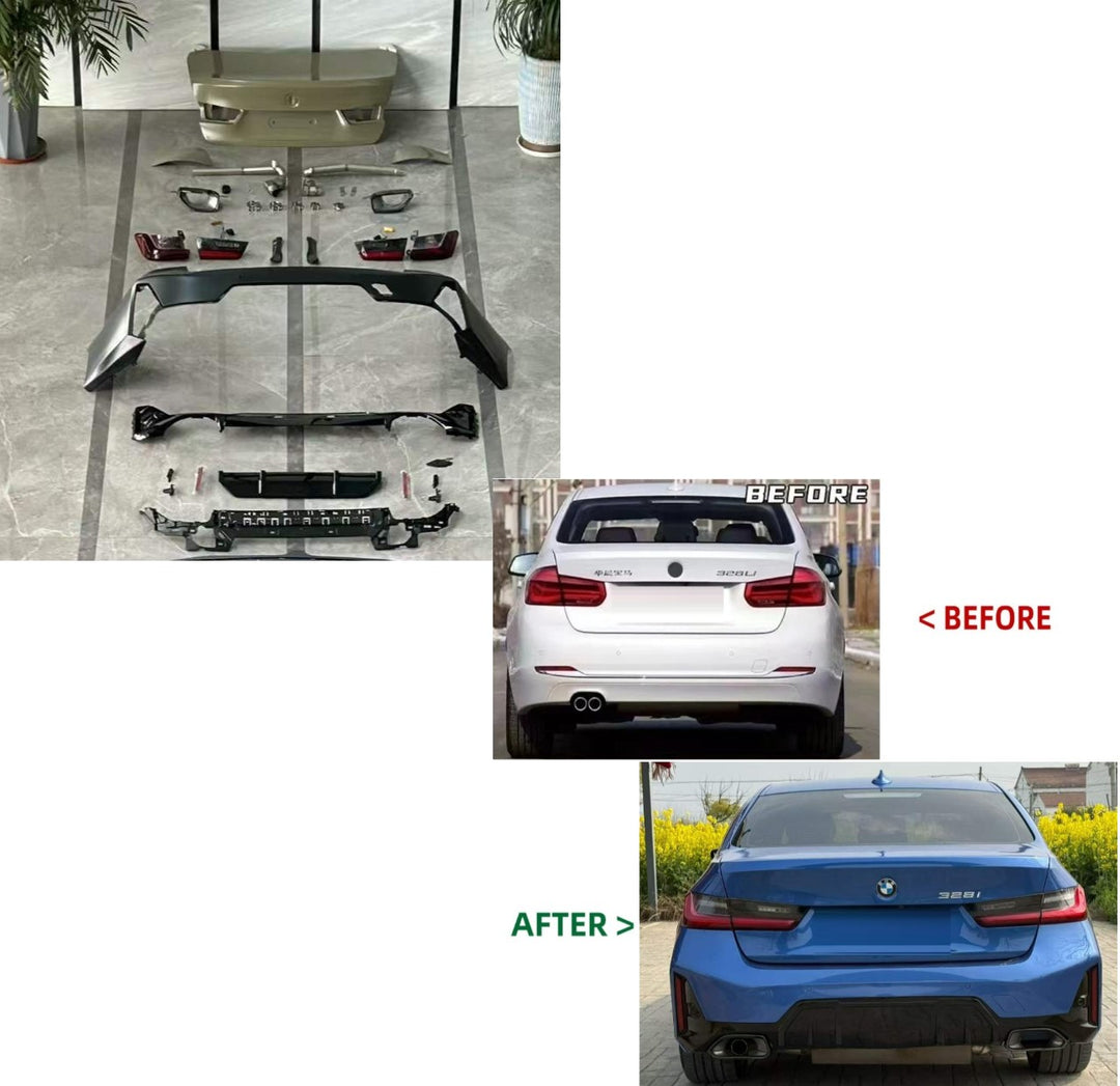 Car Craft Compatible With Bmw 3 Series F30 2012-2018 Upgrade Facelift Convert To G20 G28 2023 Lci Style Bodykit Rear Bumper Trunk Taillight Exhaust Pipe Tip Non Cut Version - CAR CRAFT INDIA