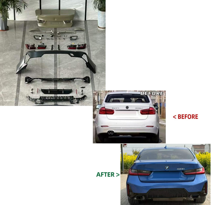 Car Craft Compatible With Bmw 3 Series F30 2012-2018 Upgrade Facelift Convert To G20 G28 2023 Lci Style Bodykit Rear Bumper Trunk Taillight Exhaust Pipe Tip Non Cut Version - CAR CRAFT INDIA