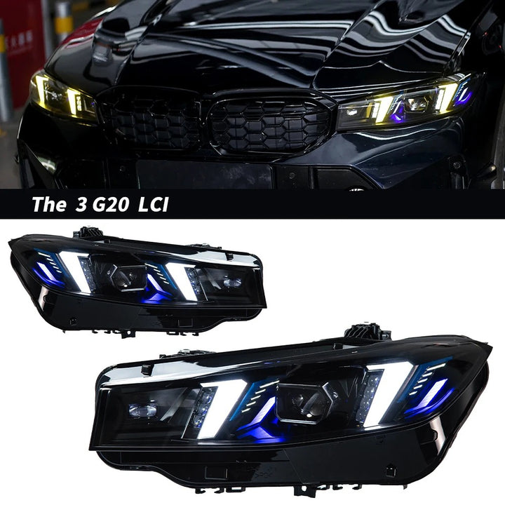 Car Craft Compatible With Bmw 3 Series G20 Lci 2023-2025 Car Front Upgraded Head Light Lamp Xenon Headlight Retrofit Upgrade Modified Led Drl Hid Snake Style With Yelllow Drl