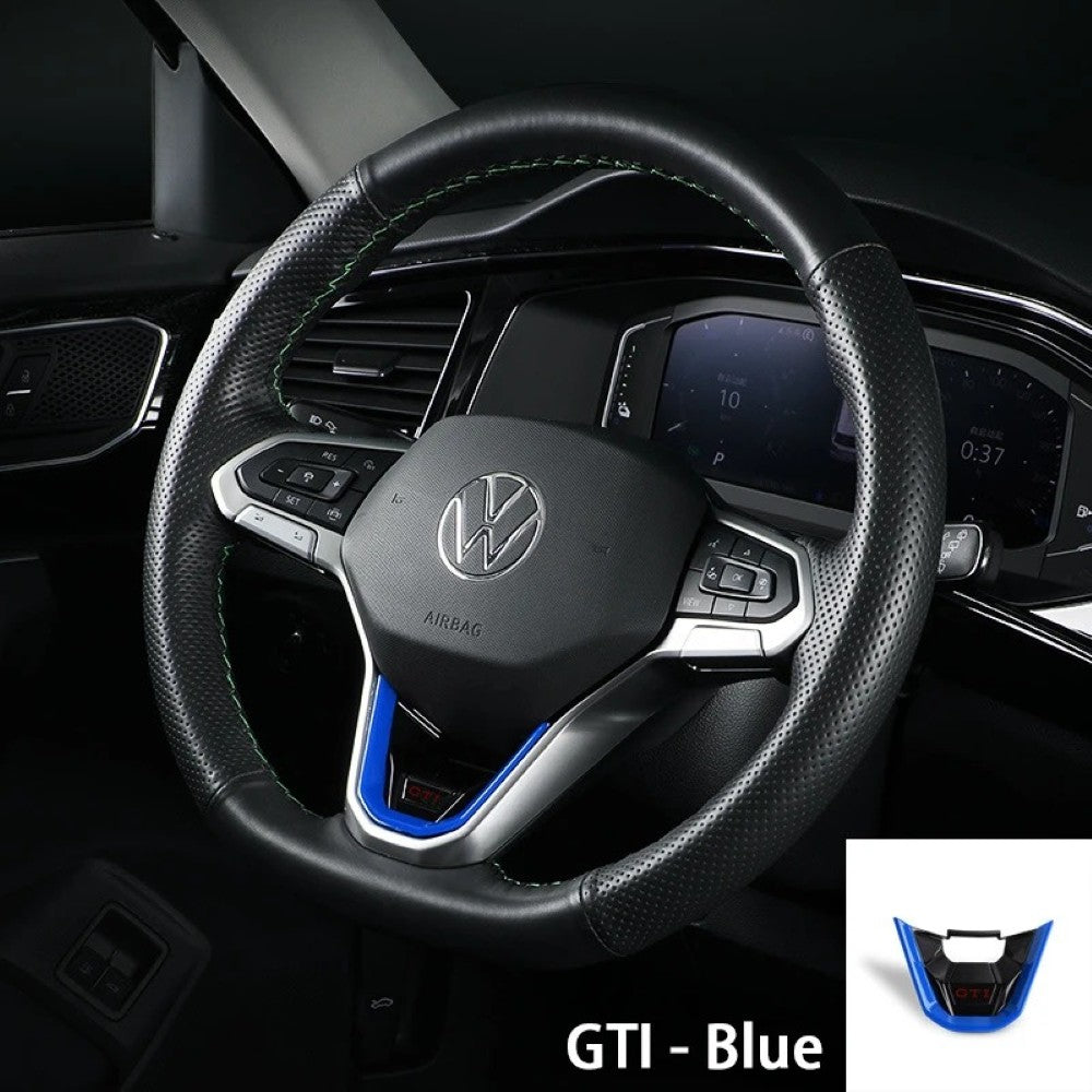 Car Craft Compatible With Volkswagen Virtus Arteon Golf 8 Vw Id.3 Passat B8 T-cross Tiguan Touareg Vw T6 Steering Wheel Trim Badge Logo Gti Line Blue - CAR CRAFT INDIA