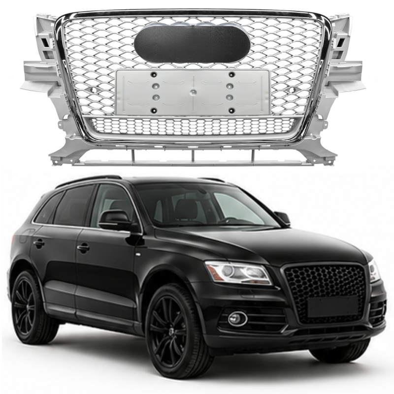 Car Craft Compatible With Audi Q5 2008-2012 Upgraded Front Bumper Show Grill Rsq5 Rs Sport Style Silver Frame Silver Mesh All Logo Silver License Plate Eu Version Q5-018 Gc Silver Qt