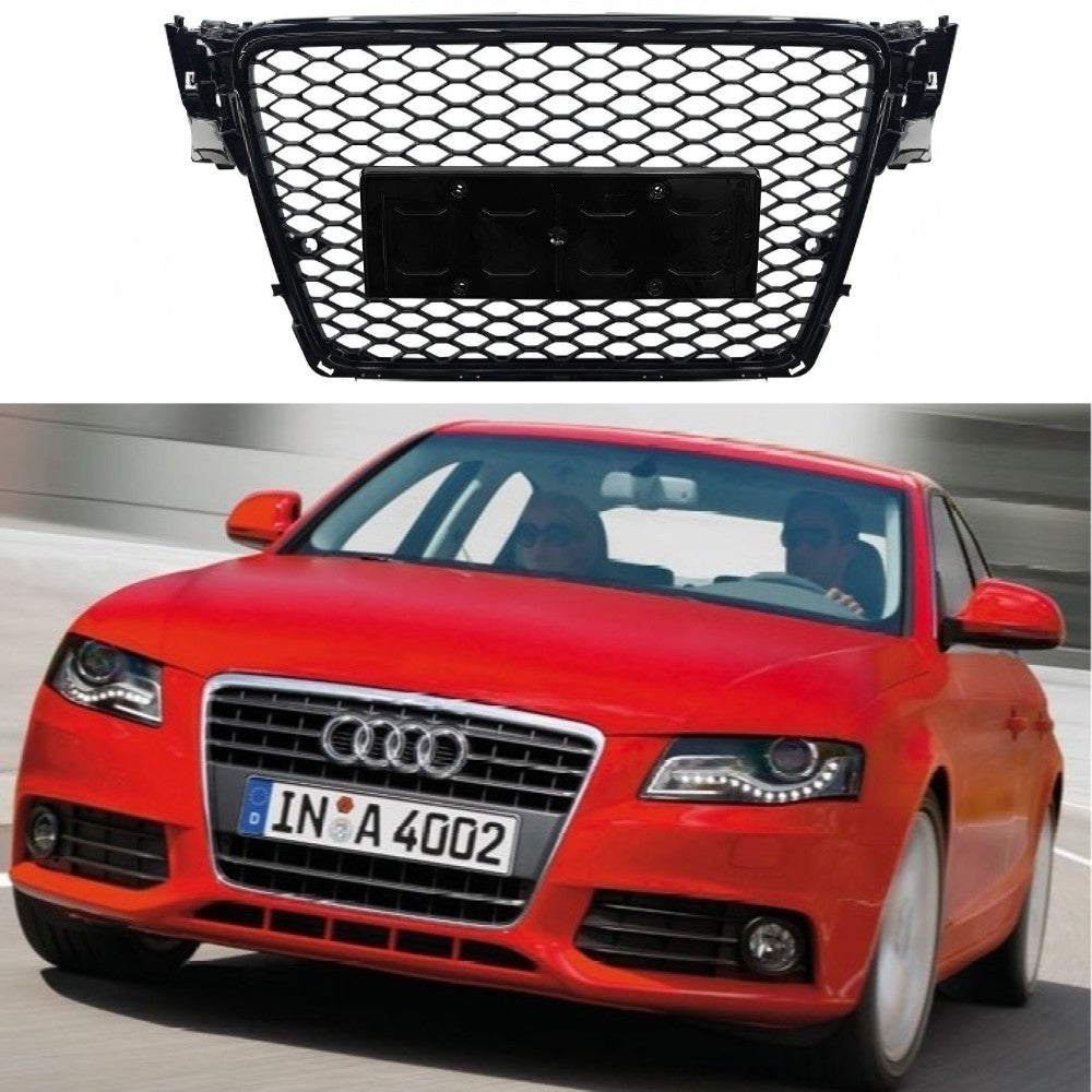 Car Craft Compatible With Audi A4 2009-2012 Upgraded Front Bumper Show Grill Rs4 Rs Sport Style Black Frame Black Mesh No Logo License Plate Eu Version A4-006 Gc