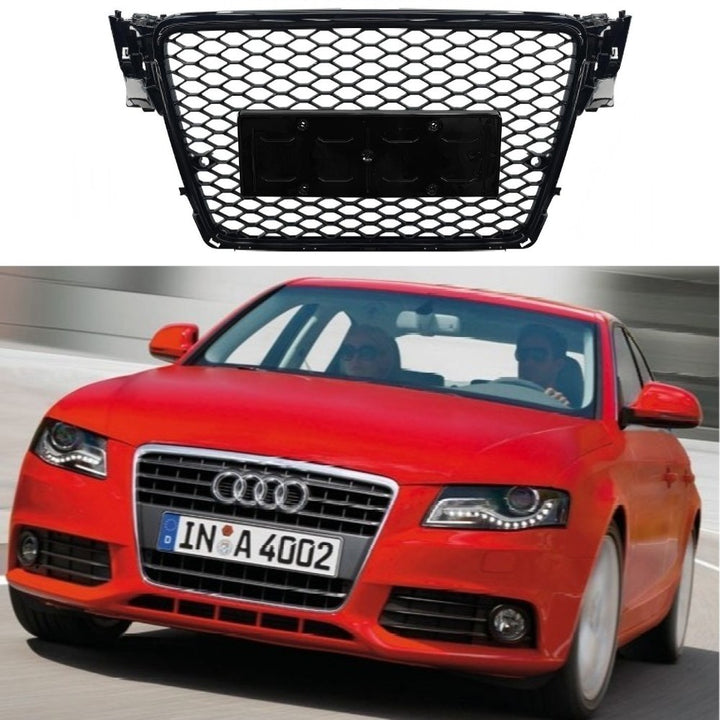 Car Craft Compatible With Audi A4 2009-2012 Upgraded Front Bumper Show Grill Rs4 Rs Sport Style Black Frame Black Mesh No Logo License Plate Eu Version A4-006 Gc