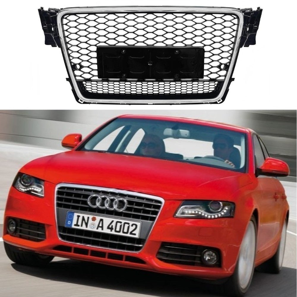 Car Craft Compatible With Audi A4 2009-2012 Upgraded Front Bumper Show Grill Rs4 Rs Sport Style Silver Frame Black Mesh No Logo License Plate Eu Version Quattro A4-007 Gc