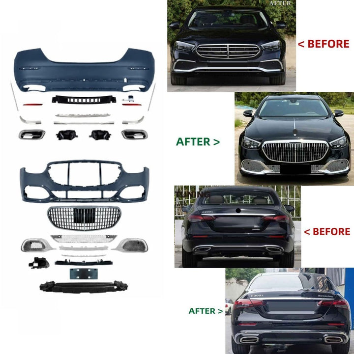 Car Craft Compatible With Mercedes Benz E Class W213 Lci 2021-2023 Upgrade Facelift Convert To Maybach Bodykit Front Rear Bumper Gril Exhaust Pipe Tip Diffsuer Trim