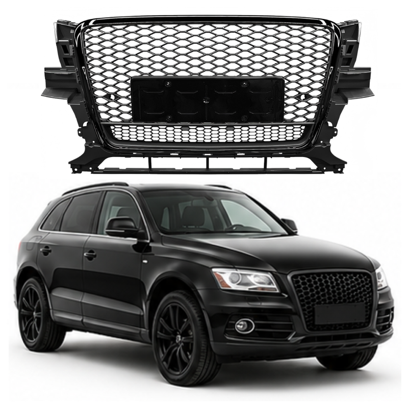 Car Craft Compatible With Audi Q5 2008-2012 Upgraded Front Bumper Show Grill Rsq5 Rs Sport Style Black Frame Black Mesh No Logo License Plate Eu Version Q5-019 Gc Black Nlg Qt