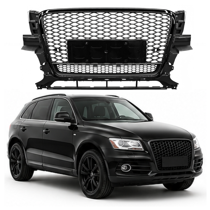 Car Craft Compatible With Audi Q5 2008-2012 Upgraded Front Bumper Show Grill Rsq5 Rs Sport Style Black Frame Black Mesh No Logo License Plate Eu Version Q5-019 Gc Black Nlg Qt