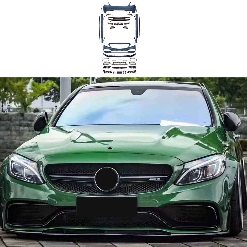 Car Craft Compatible With Mercedes Benz C Class W205 2015-2021 Front Rear Bumper Side Skirt Diffuser Exhaust Tip Upgrade Convert To Amg Amg C63 Bumper Bodykit GC W205-037