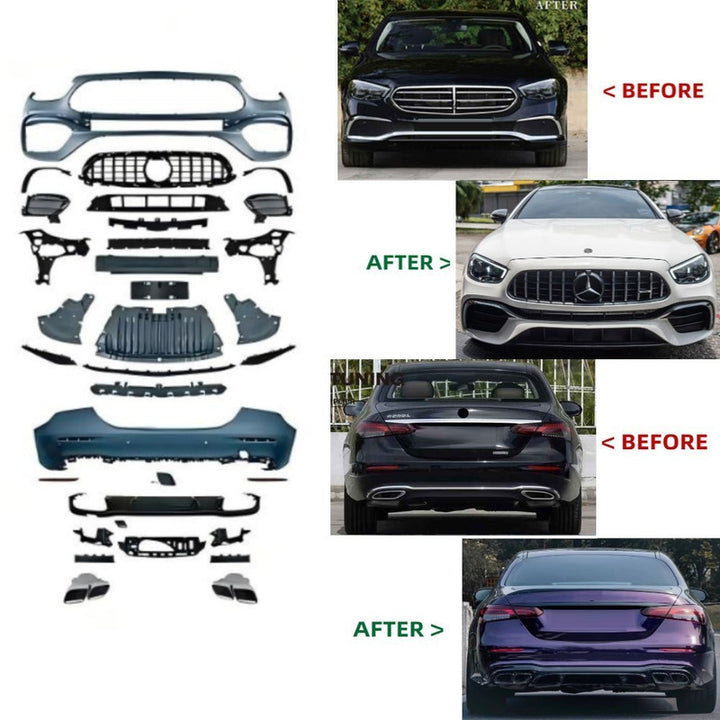 Car Craft Compatible With Mercedes Benz E Class W213 Lci 2021-2023 Upgrade Facelift Convert To Amg Amge63 E63 Bodykit Front Rear Bumper Gril Trim Skirt Diffuser Exhaust Pipe Tip Side Skirt Running Board
