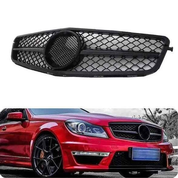 Car Craft Compatible With Mercedes Benz C Class W204 2007-2014 Upgrade Front Bumper Amg Show Grill Full Black Gc W204-003