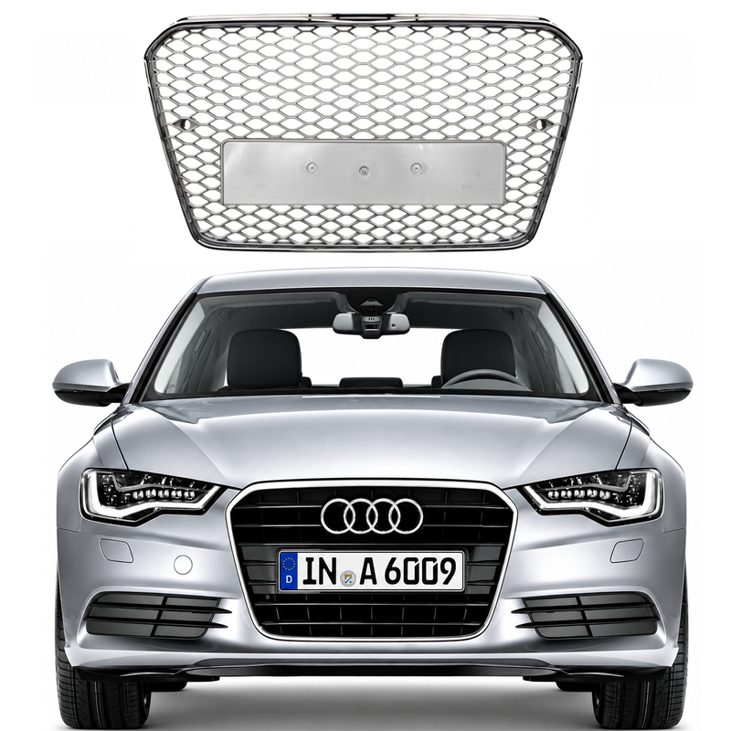 Car Craft Compatible With Audi A6 C7 2011-2015 Upgraded Front Bumper Show Grill Rs6 S6 Rs Sport Silver Frame Silver Mesh No Logo License Plate Eu Version A6-112 Gc