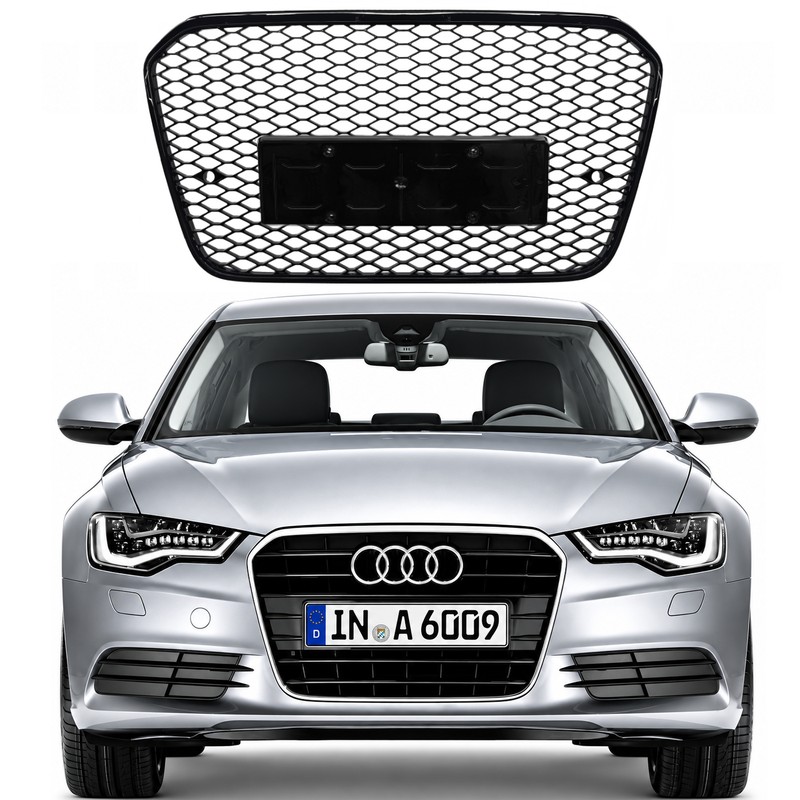 Car Craft Compatible With Audi A6 C7 2011-2015 Upgraded Front Bumper Show Grill Rs6 S6 Rs Sport Black Frame Black Mesh No Logo License Plate Eu Version A6-006 Gc
