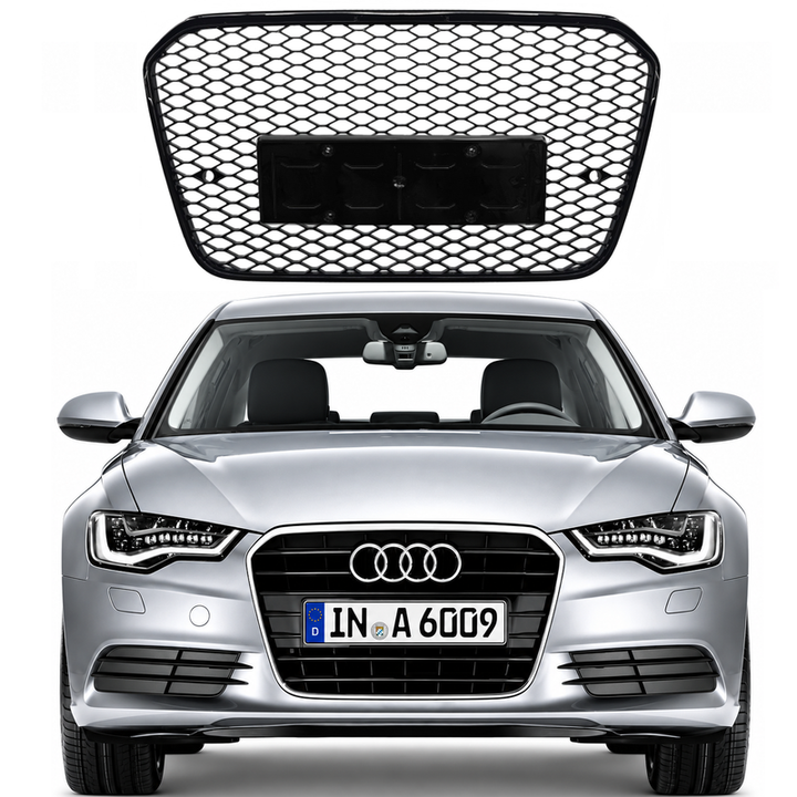 Car Craft Compatible With Audi A6 C7 2011-2015 Upgraded Front Bumper Show Grill Rs6 S6 Rs Sport Black Frame Black Mesh No Logo License Plate Eu Version A6-006 Gc