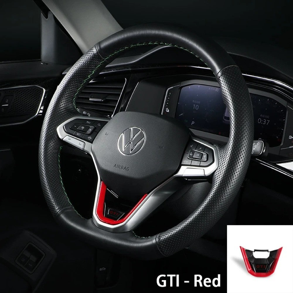 Car Craft Compatible With Volkswagen Virtus Arteon Golf 8 Vw Id.3 Passat B8 T-cross Tiguan Touareg Vw T6 Steering Wheel Trim Badge Logo Gti Line Red - CAR CRAFT INDIA