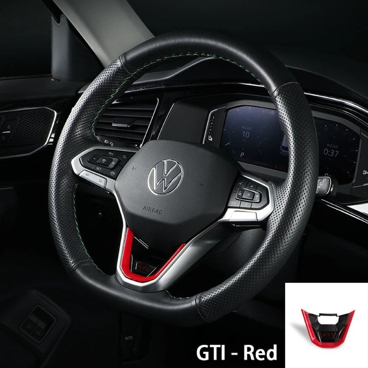 Car Craft Compatible With Volkswagen Virtus Arteon Golf 8 Vw Id.3 Passat B8 T-cross Tiguan Touareg Vw T6 Steering Wheel Trim Badge Logo Gti Line Red - CAR CRAFT INDIA