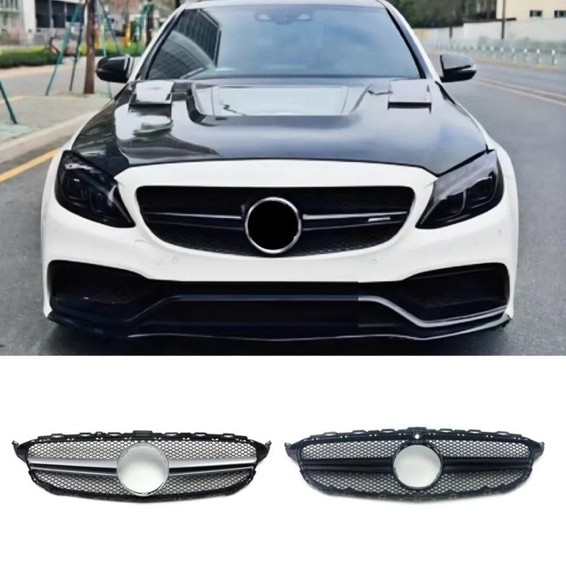 Car Craft Compatible With Mercedes Benz C Class W205 C205 Coupe 2015-2018 Upgrade Front Bumper Amg C63 Show Grill Without Camera Hole Amg Glossy Black Gc W205/c205-002