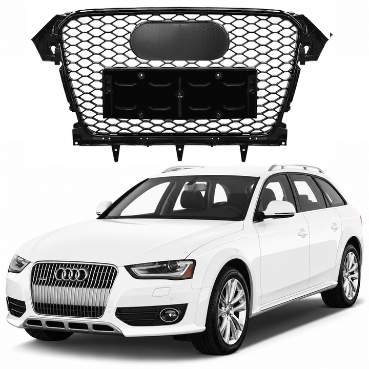 Car Craft Compatible With Audi A4 B8.5 2013-2016 Upgraded Front Bumper Show Grill Rs4 S4 Rs Sport Style Black Frame Black Mesh All Logo Silver License Plate Eu Version All Road Usa A4-066 Gc