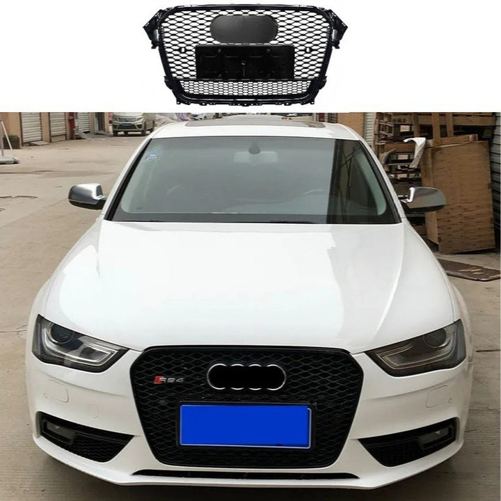 Car Craft Compatible With Audi A4 B8.5 2013-2016 Upgraded Front Bumper Show Grill Rs4 S4 Rs Sport Style Black Frame Black Mesh All Logo Silver License Plate Eu Version Qt A4-012 Gc
