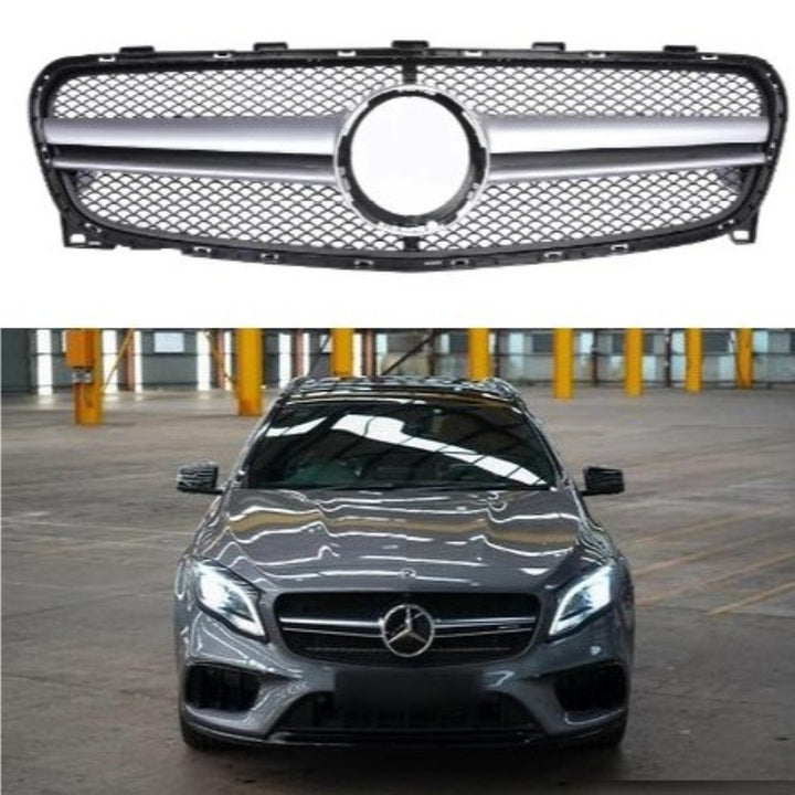 Car Craft Compatible With Mercedes Benz Gla W156 X156 Lci 2017-2020 Front Bumper Show Grill Amg Silver Amg45