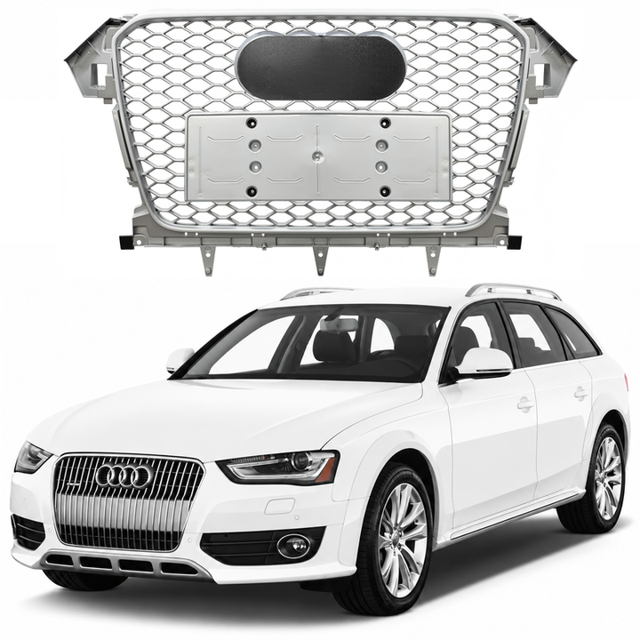 Car Craft Compatible With Audi A4 B8.5 2013-2016 Upgraded Front Bumper Show Grill Rs4 S4 Rs Sport Style Silver Frame Silver Mesh All Logo Silver License Plate Eu Version All Road Usa A4-065 Gc