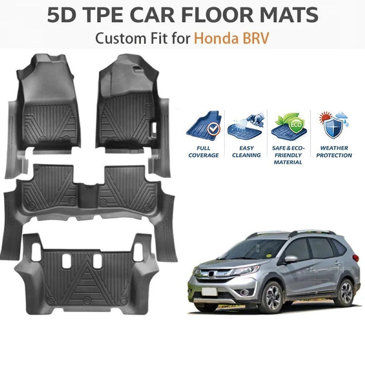 Car Craft Compatible With Honda Brv 2016-2024 Car Floor Foot Mats Mat Rubber Eco-friendly All Weather 5d Tpe Rhd Carpet Waterproof Anti-slip Full Set 5w-097