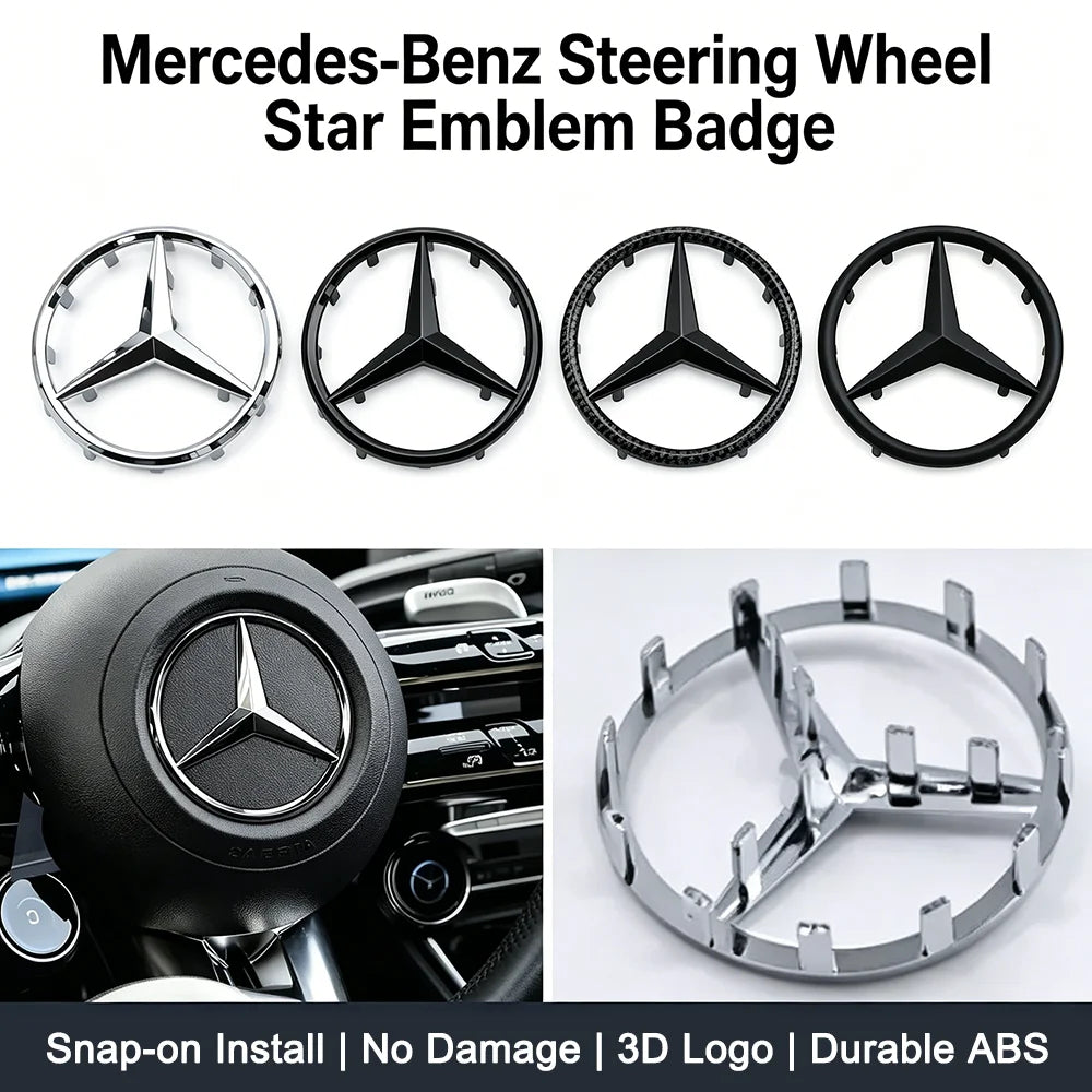 Car Craft Compatible With Mercedes A B C E S Class Ml Gl Gle Gls Cla Gla Glc Slk Grill Letter Logo Badge Emblem Sticker Steering Wheel 52mm Big Pins