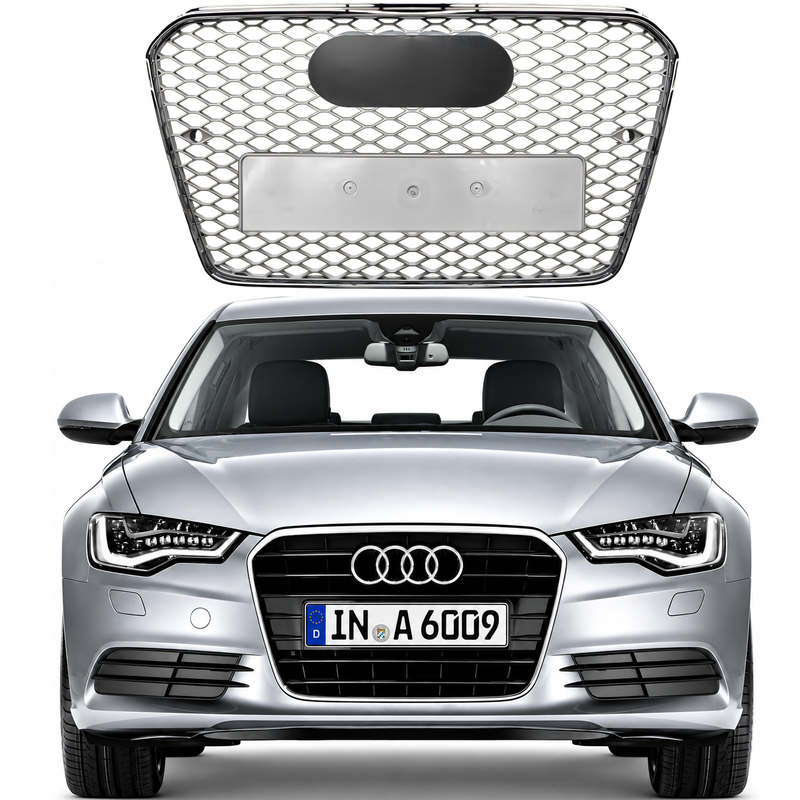 Car Craft Compatible With Audi A6 C7 2011-2015 Upgraded Front Bumper Show Grill Rs6 S6 Rs Sport Silver Frame Silver Mesh All Logo Silver License Plate Eu Version A6-110 Gc