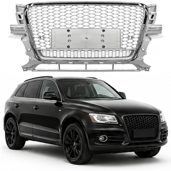 Car Craft Compatible With Audi Q5 2008-2012 Upgraded Front Bumper Show Grill Rsq5 Rs Sport Style Silver Frame Silver Mesh No Logo License Plate Eu Version Q5-020 Gc Silver Nlg Qt