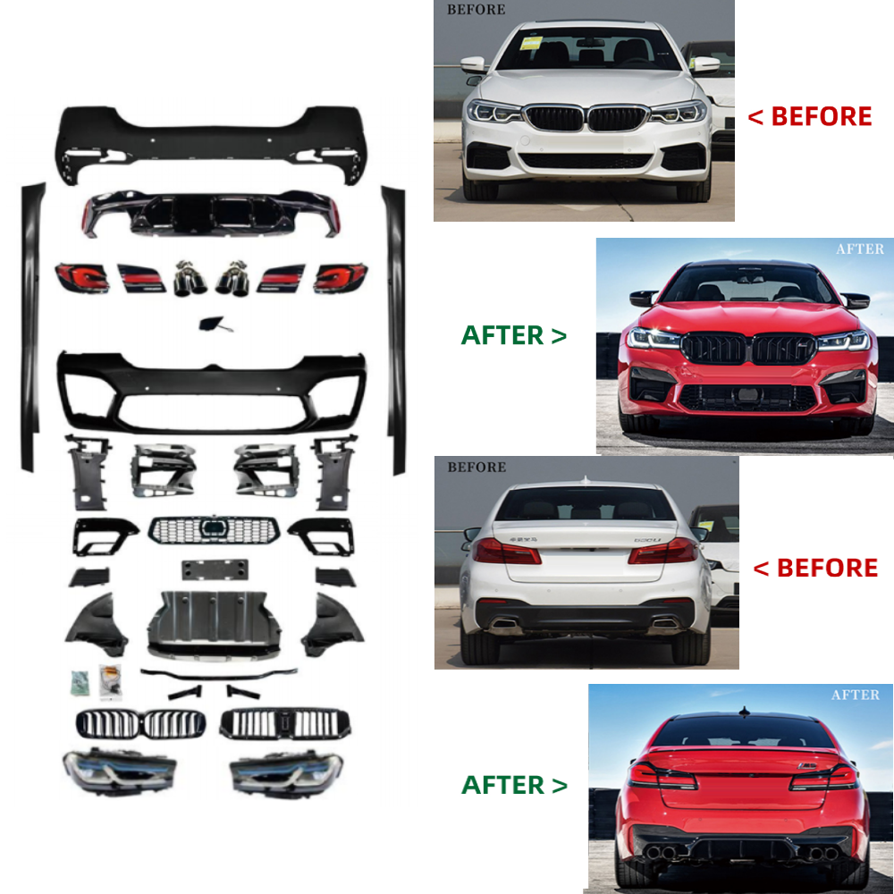 Car Craft Compatible With Bmw 5 Series G30 2017-2020 To G30 F90 Lci 2021+ M5 M Sports Upgrade Facelift Conversion Bodykit Bumper Trunk Headlight Taillight CC-6347