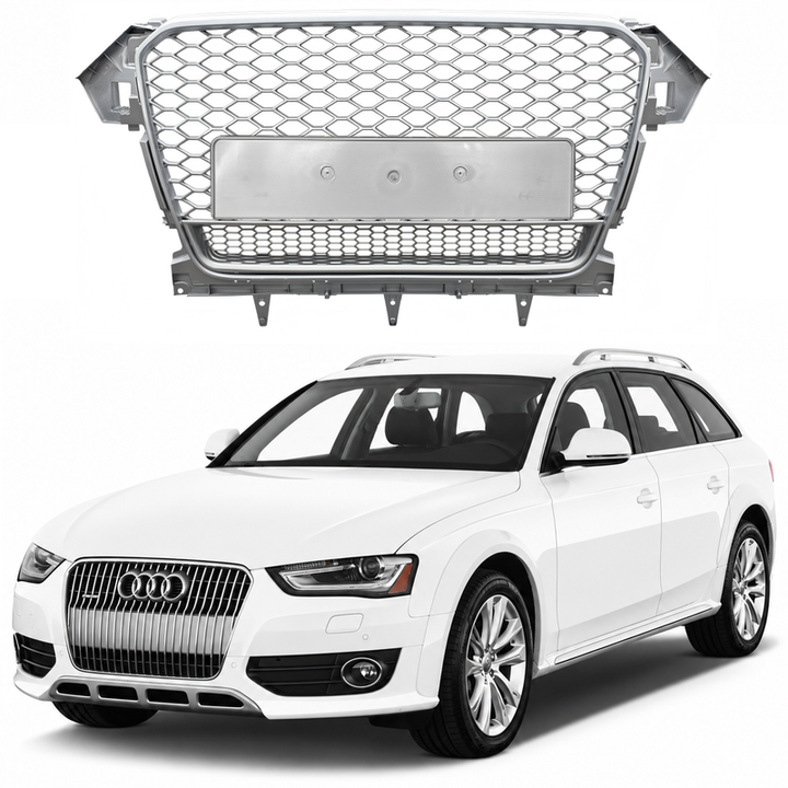 Car Craft Compatible With Audi A4 B8.5 2013-2016 Upgraded Front Bumper Show Grill Rs4 S4 Rs Sport Style Silver Frame Silver Mesh No Logo License Plate Eu Version Nlg Qt All Road Usa A4-071 Gc