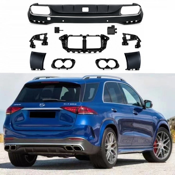 Car Craft Compatible With Mercedes Benz Gle W167 2019-2024 Upgrade Convert To Gle63 Amg Bodykit Rear After Bumper Lip Skirt Diffuser Silver With Hole Gc W167-013