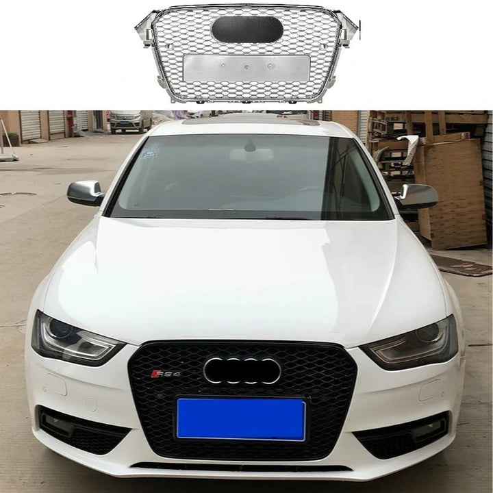 Car Craft Compatible With Audi A4 B8.5 2013-2016 Upgraded Front Bumper Show Grill Rs4 S4 Rs Sport Style Silver Frame Silver Mesh All Logo Silver License Plate Eu Version A4-061 Gc