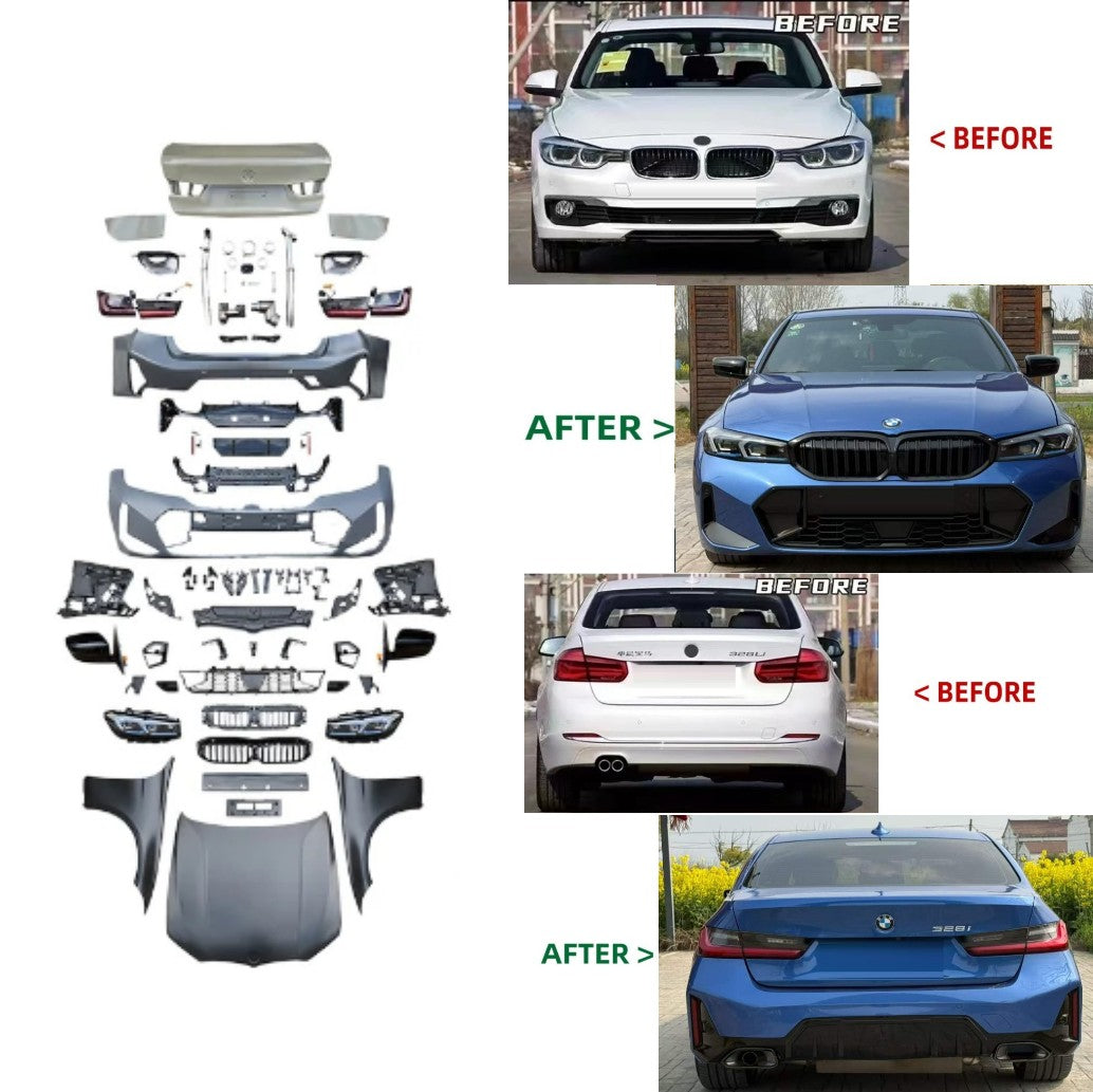 Car Craft Compatible With Bmw 3 Series F30 2012-2018 Upgrade Facelift Convert To G20 G28 2023 Lci Style Bodykit Front Rear Bumper Grill Hood Bonnet Fender Trunk Headlight Taillight Mirror Non Cut Version CC-10116
