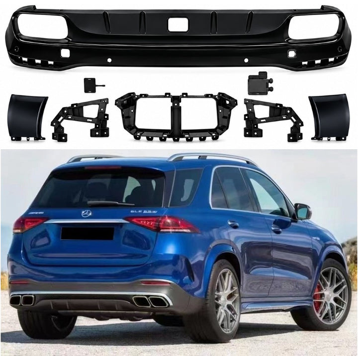 Car Craft Compatible With Mercedes Benz Gle W167 2019-2024 Upgrade Convert To Gle63 Amg Bodykit Rear After Bumper Lip Skirt Diffuser Black With Hole Gc W167-008 Gle