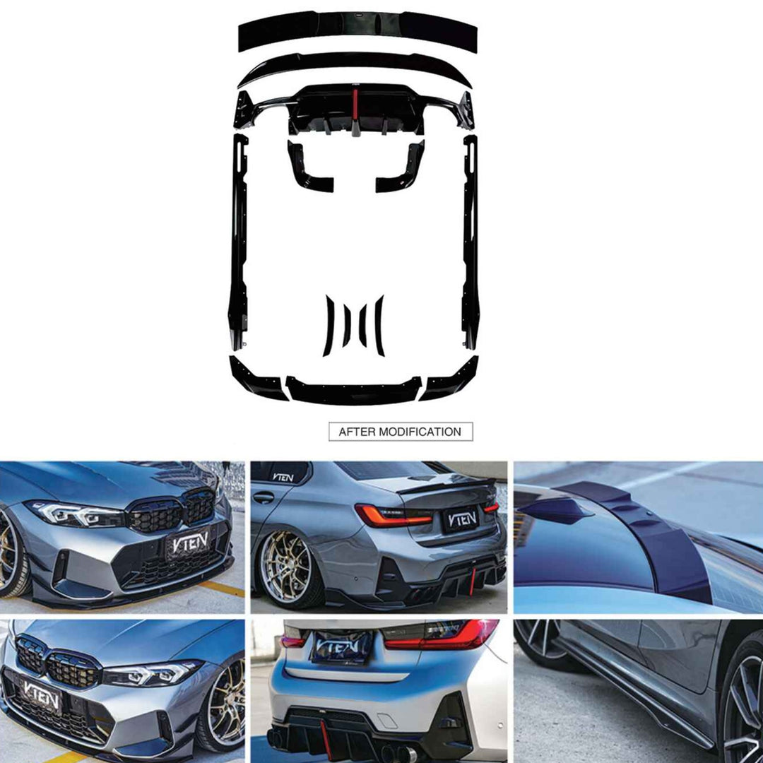 Car Craft Compatible With Bmw 3 Series G20 Lci G28 2023+ V-ten Vten Bodykit Front After Rear Lip Led Diffuser M340i M3 M4 Spoiler Side Skirts Splitter Canards Package - CAR CRAFT INDIA