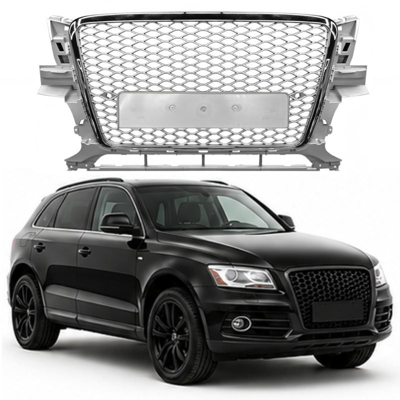 Car Craft Compatible With Audi Q5 2008-2012 Upgraded Front Bumper Show Grill Rsq5 Rs Sport Style Silver Frame Silver Mesh No Logo License Plate Eu Version Q5-016 Gc Silver Nlg